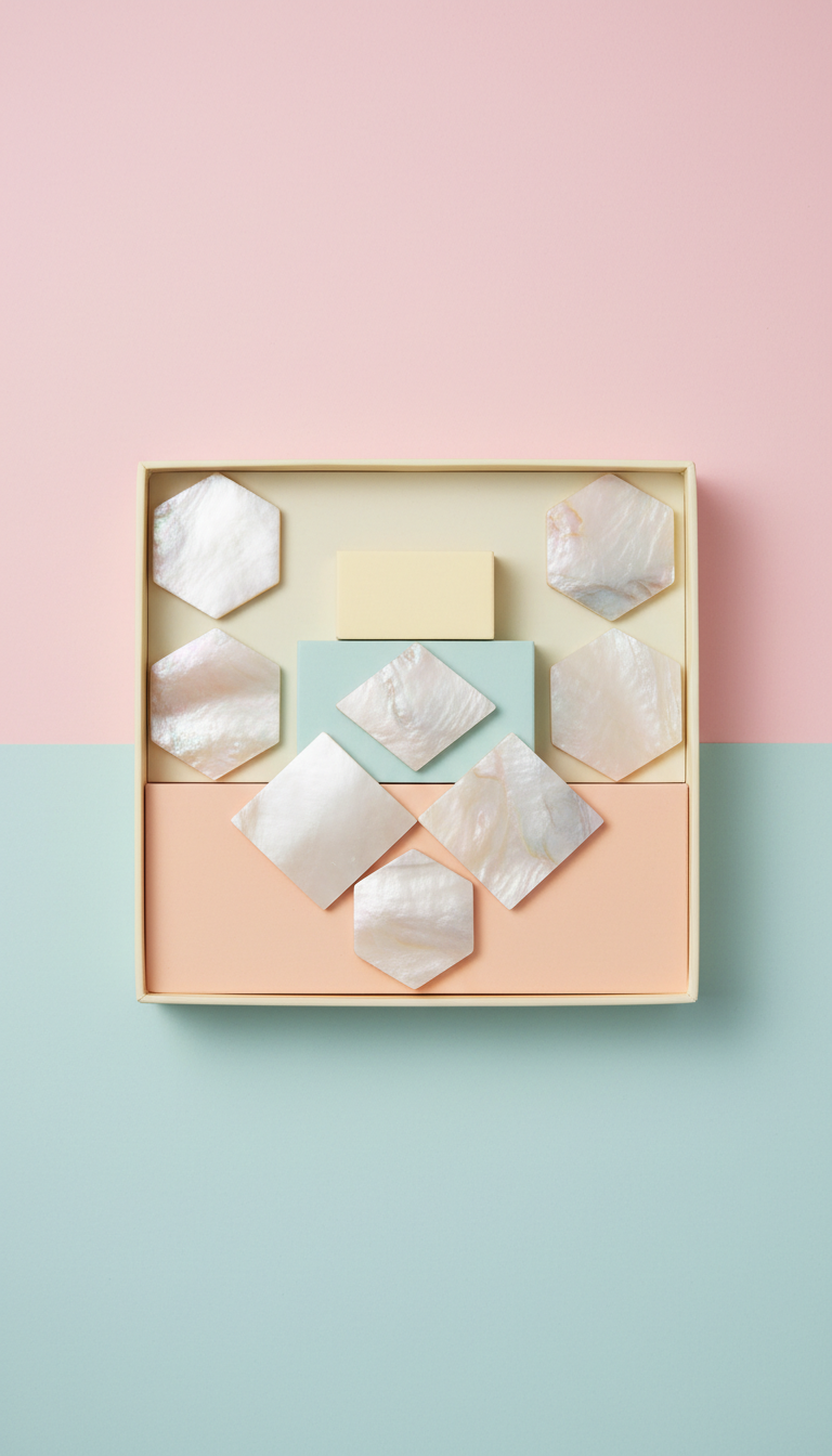 Mother-of-Pearl Tile Set in Apricot Cream Box
