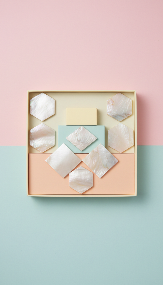 Mother-of-Pearl Tile Set in Apricot Cream Box