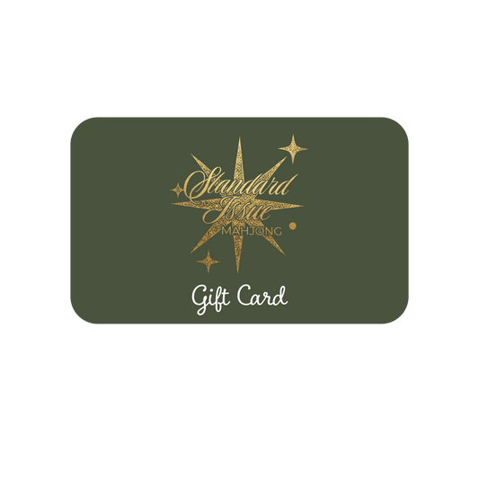 Standard Issue Mahjong gift card with a gold starburst logo on olive green